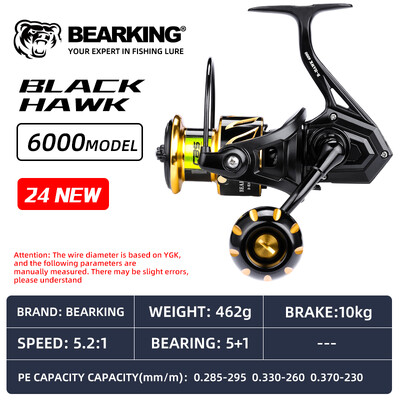 BEARKING B-Hawk 5+1BB Mulinetă de pescuit rezistentă la apă sărată Max Drag 10kg 3000-6000 9+1BB Mulinetă de pescuit Spinning Pesca Accesorii