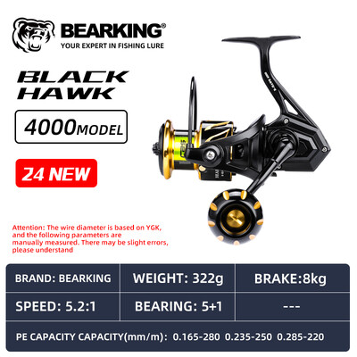 BEARKING B-Hawk 5+1BB Mulinetă de pescuit rezistentă la apă sărată Max Drag 10kg 3000-6000 9+1BB Mulinetă de pescuit Spinning Pesca Accesorii