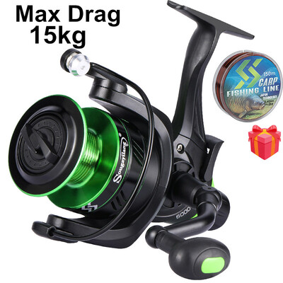 Sougayilang Fishing Reel 2000-6000 Series Spinning Reel Max Drag 15kg με ατσάλινο άξονα και δωρεάν καρούλι για ψάρεμα κυπρίνου Pesca
