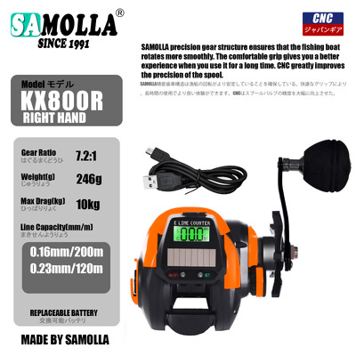 SAMOLLA žvejybos ritės USB ir saulės baterijų įkrovimas elektroniniu masaliniu LED ekranu 7.2:1 sūriam vandeniui atsparus, vandeniui atsparus būgno ratų liejimas