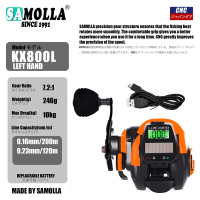 SAMOLLA žvejybos ritės USB ir saulės baterijų įkrovimas elektroniniu masaliniu LED ekranu 7.2:1 sūriam vandeniui atsparus, vandeniui atsparus būgno ratų liejimas