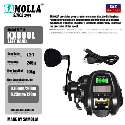 SAMOLLA žvejybos ritės USB ir saulės baterijų įkrovimas elektroniniu masaliniu LED ekranu 7.2:1 sūriam vandeniui atsparus, vandeniui atsparus būgno ratų liejimas