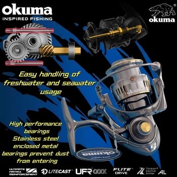 OKUMA Spinning Reels LA 1500-3000 въглеродна олекотена риболовна макара, 10 KG MaxDrag, 6+1 лагер, съотношение на скоростта 5.2:1, подарък въдица за риболов