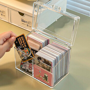 Kpop Photocard Storage Box Διαφανές ακρυλικό διαμέρισμα Organizer κάρτας φωτογραφιών Θήκη Flip Box Card Protector Δοχείο Κορεατικά