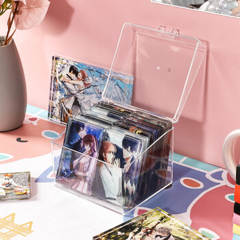 Kpop Photocard Storage Box Διαφανές ακρυλικό διαμέρισμα Organizer κάρτας φωτογραφιών Θήκη Flip Box Card Protector Δοχείο Κορεατικά