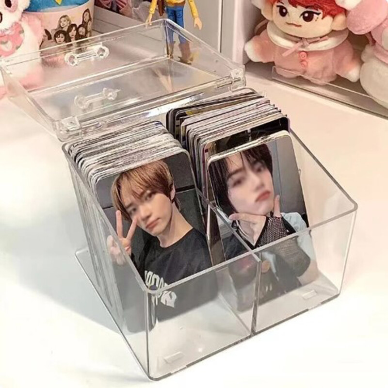 Kpop Photocard Кутия за съхранение Прозрачен акрилен органайзер за фото карти Отделение Флип кутия Калъф за карти Протектор Контейнер Корейски