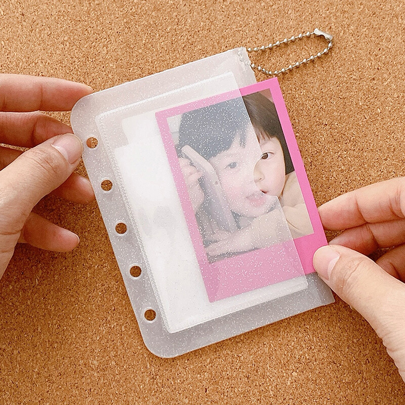 1 бр. Kpop държач за дисплей за фотокарти за ученик, лъскав прозрачен стикер, калъф с висулка, протектор за фотокарти