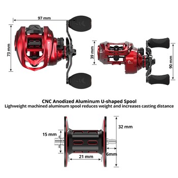 Πηνίο ψαρέματος KastKing Spartacus II Κόκκινο χρώμα Baitcasting 8KG Max Drag 7+1 High Speed Gear Ratio Coil