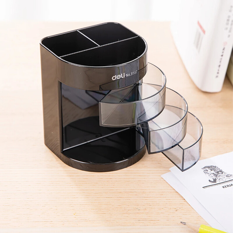 Deli Многофункционален държач за химикалки Пластмасова кутия за съхранение Държач за химикалки Настолен персонален обикновен многослоен студентски канцеларски материал