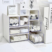 Kawaii Ins Органайзер Настолно чекмедже Безплатна комбинирана кутия за съхранение Пластмасова фиби Грим Козметика Настолен органайзер за съхранение Поставка