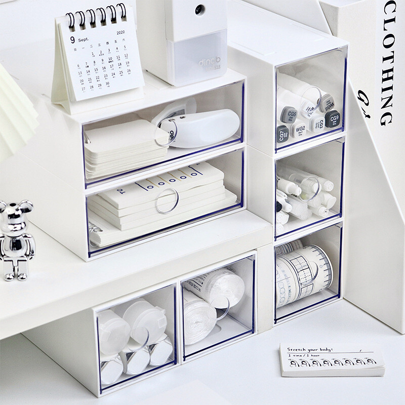 Kawaii Ins Органайзер Настолно чекмедже Безплатна комбинирана кутия за съхранение Пластмасова фиби Грим Козметика Настолен органайзер за съхранение Поставка