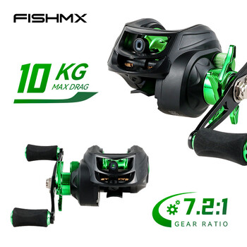 Fishmx Fishing Reel 7,2:1 Gear Ratio Max Drag 10kg Baitcasting Roel with aluminium Spool for Lure Freshwater Pesca