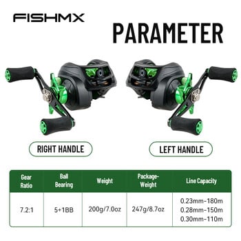 Fishmx Fishing Reel 7,2:1 Gear Ratio Max Drag 10kg Baitcasting Roel with aluminium Spool for Lure Freshwater Pesca