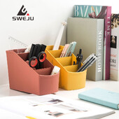 Trapezoid 4 Grid Настолен държач за писалка Офис Училищен калъф за съхранение Пластмасова кутия Настолен химикал Органайзер за молив Синьо оранжево кафе