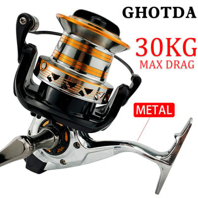 DH Fishing Reel Spinning Reels 9000-12000 Long Casting 30KG Max Drag Saltwater Ocean Offshore Fishing Long Shot Casting Wheel