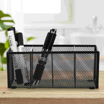 Desk Organizers Μαύρο Διχτυωτό Μολυβοθήκη 4 Διαμερισμάτων Μεταλλικό Γραφείο Organizer Θήκη στυλό Μολύβι Κύπελλο Μακιγιάζ Αποθήκευση πινέλου