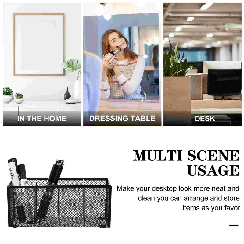 Органайзери за бюро Черен мрежест държач за молив 4 отделения Метален органайзер за бюро Поставка за химикалка Чаша за молив Съхранение на грим Поставка за четки