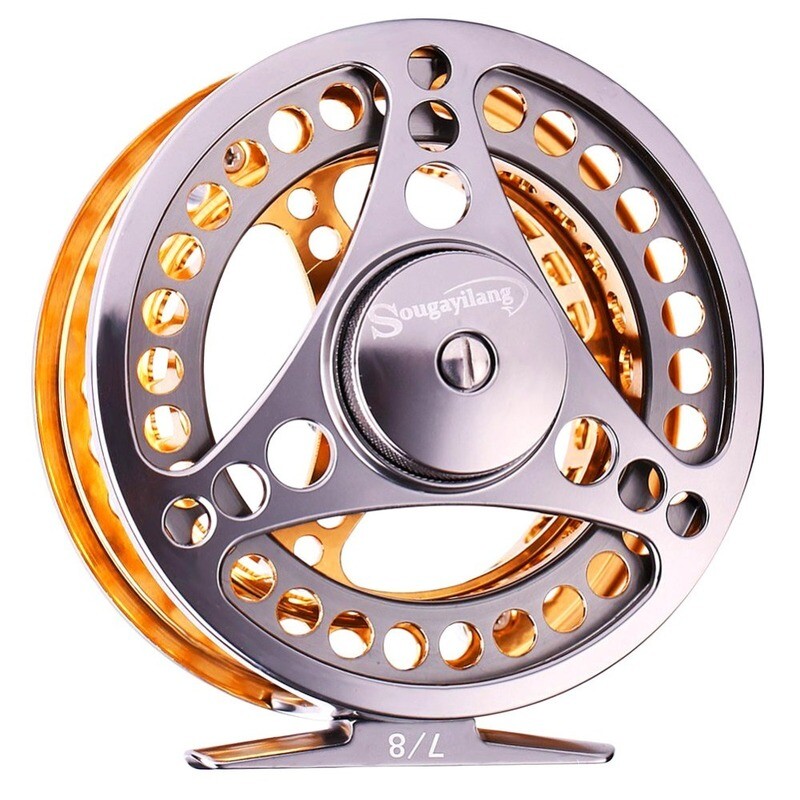 Sougayilang Large Arbor Fly Fishing Reel 2+1 BB Високо леене под налягане Макари от алуминиева сплав Fly Reels Риболовни принадлежности