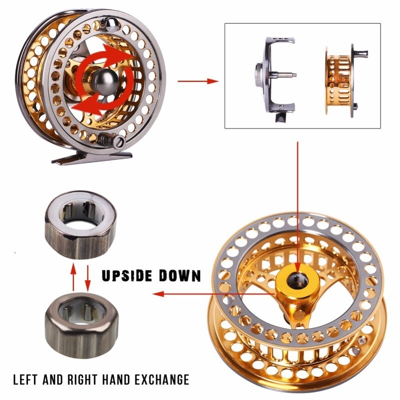 Sougayilang Large Arbor Fly Fishing Reel 2+1 BB Високо леене под налягане Макари от алуминиева сплав Fly Reels Риболовни принадлежности