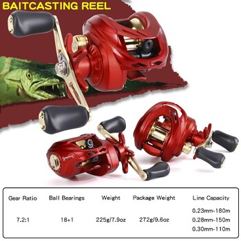 Sougayilang Roll casting Bait 7,2:1 Gear Ratio Max Drag 10kg Καρούλι με μαγνητικό σύστημα φρένων Καρούλα αλουμινίου Ψάρεμα γλυκού νερού