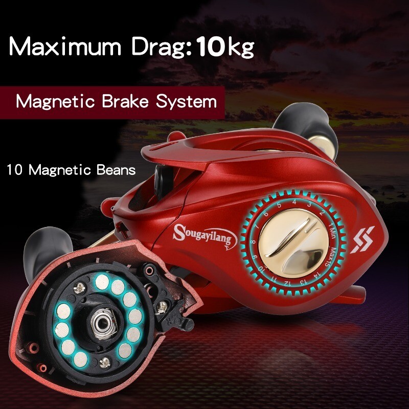 Макара за замятане на стръв Sougayilang 7.2:1 предавателно съотношение Макс драг 10 кг макара с магнитна спирачна система Алуминиева шпула Сладководен риболов