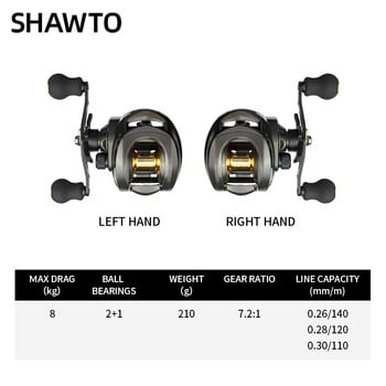 Shawto Baitcasting Reel 7.2:1 Hybrid Ceramic Bearing Carbon Fiber 8KG Unloading Force Fishing Reels Max Drag 17LB CNC Aluminium