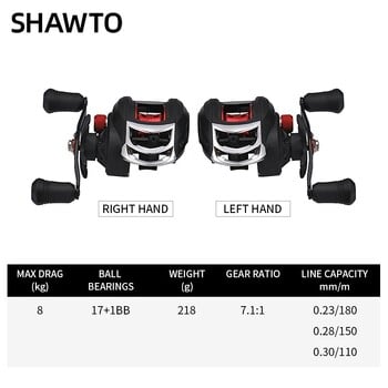 Shawto Baitcasting Reel 7.2:1 Hybrid Ceramic Bearing Carbon Fiber 8KG Unloading Force Fishing Reels Max Drag 17LB CNC Aluminium