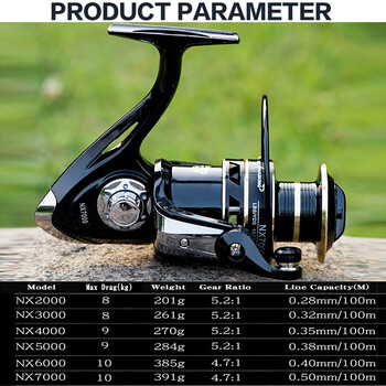 High Speed 5.2:1/4.7:1 Fishing Reel AC/NX 2000-7000 Series Strong Stability Max Drag 12KG Spinning Reel Metal Spool Θαλασσινό νερό