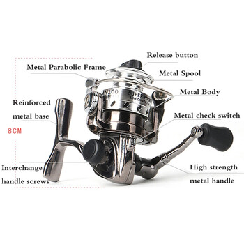 Мини въртяща се риболовна макара изцяло метална 2+1BB 4.3:1 ултралеко малко джобно въртящо се риболовно колело за Sea Pole, соленоводни, сладководни
