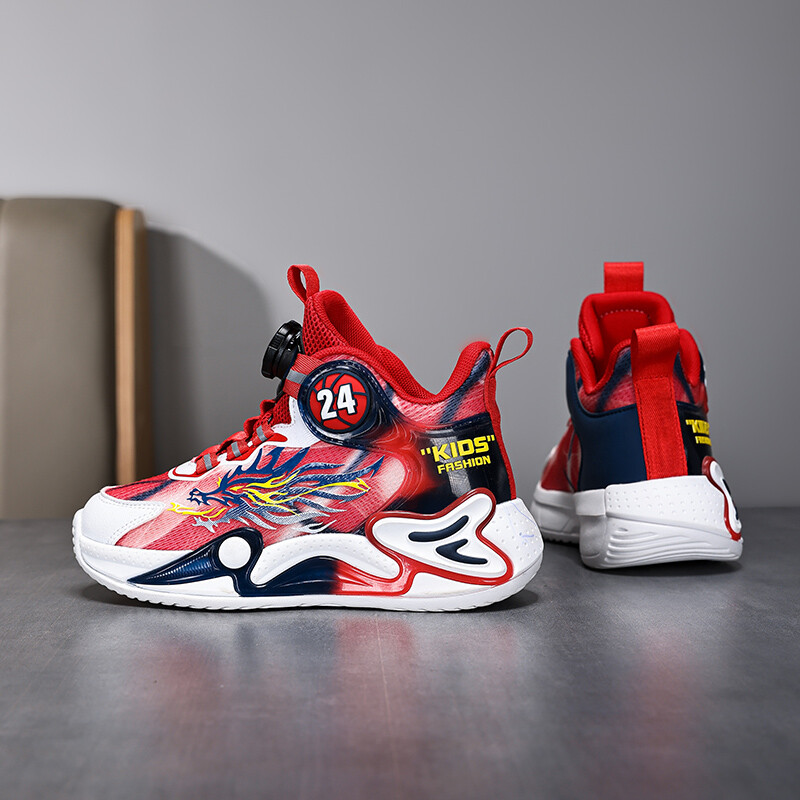 Спортни обувки за момчета 2024 нови въртящи се бутони, устойчиви на износване маратонки за студенти, действителни бойни баскетболни обувки