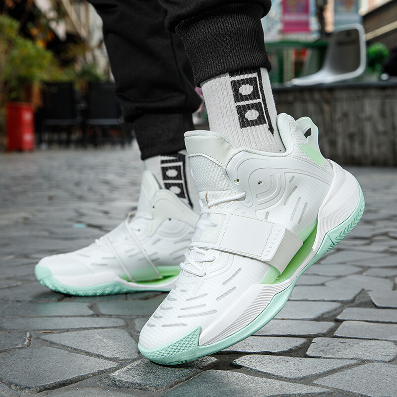 Високи ежедневни обувки в стил двойка, спортни баскетболни обувки, противоплъзгащи, ударопоглъщащи, практични баскетболни обувки от плат + TPU