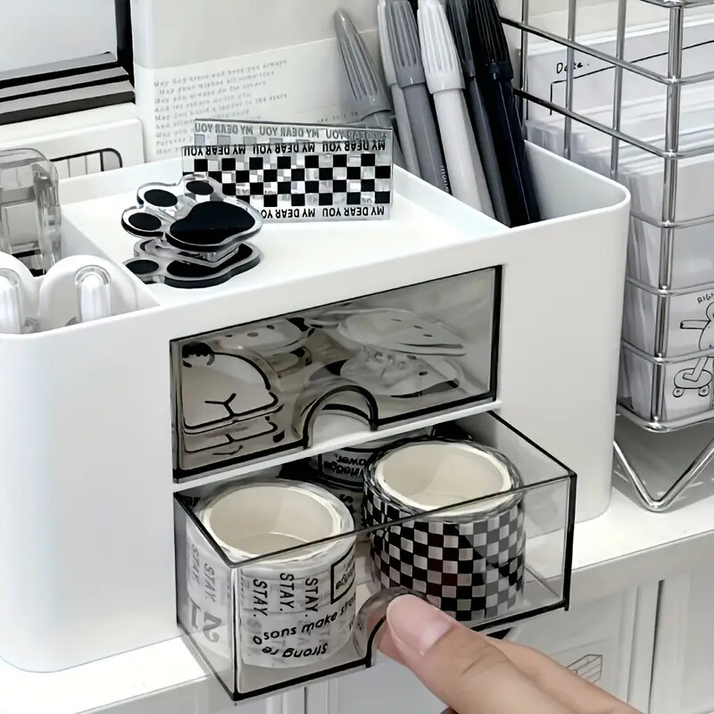 1 настолно чекмедже, кутия за съхранение на държач за химикалки, държач за химикалки с голям капацитет, кутия за сортиране и съхранение на канцеларски материали за ученици