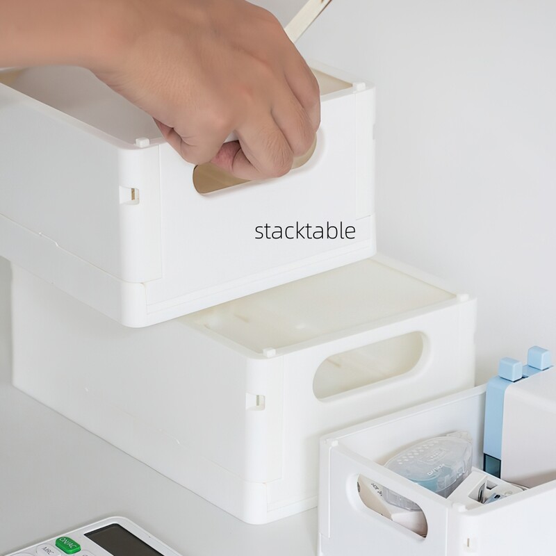 Пластмасов контейнер за съхранение, сгъваем, подреждащ се, органайзер за бюро, кутия за химикалки, книги, училище, офис, домакинство A7524