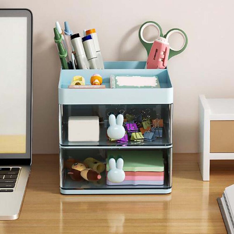Анимационен креативен държач за писалка, прозрачна кутия за съхранение в чекмедже, аксесоари за съхранение на настолен компютър с голям капацитет, подходящ за канцеларски материали
