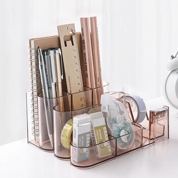 Διαφανές κουτί αποθήκευσης χαρτικών Creative Desk Organizer Πλαστικό διαμέρισμα Θήκη στυλό Αξεσουάρ γραφείου organizador