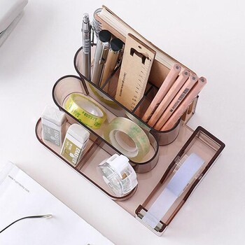 Διαφανές κουτί αποθήκευσης χαρτικών Creative Desk Organizer Πλαστικό διαμέρισμα Θήκη στυλό Αξεσουάρ γραφείου organizador