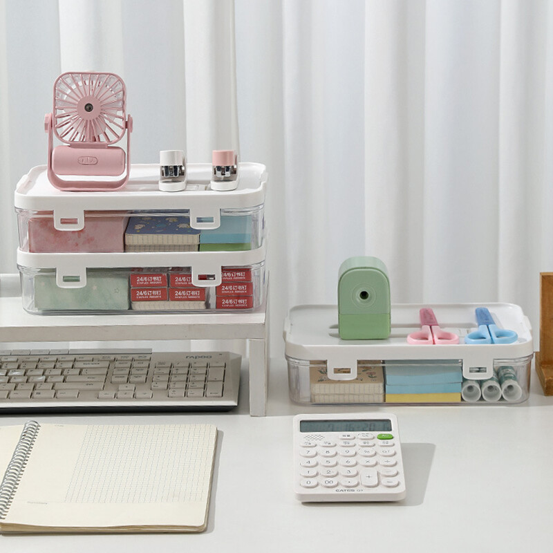 Преносим калъф за писалка за изкуство с голям капацитет Прозрачен с дръжка Държач за маркер за писалка Проста настолна кутия за съхранение на канцеларски материали