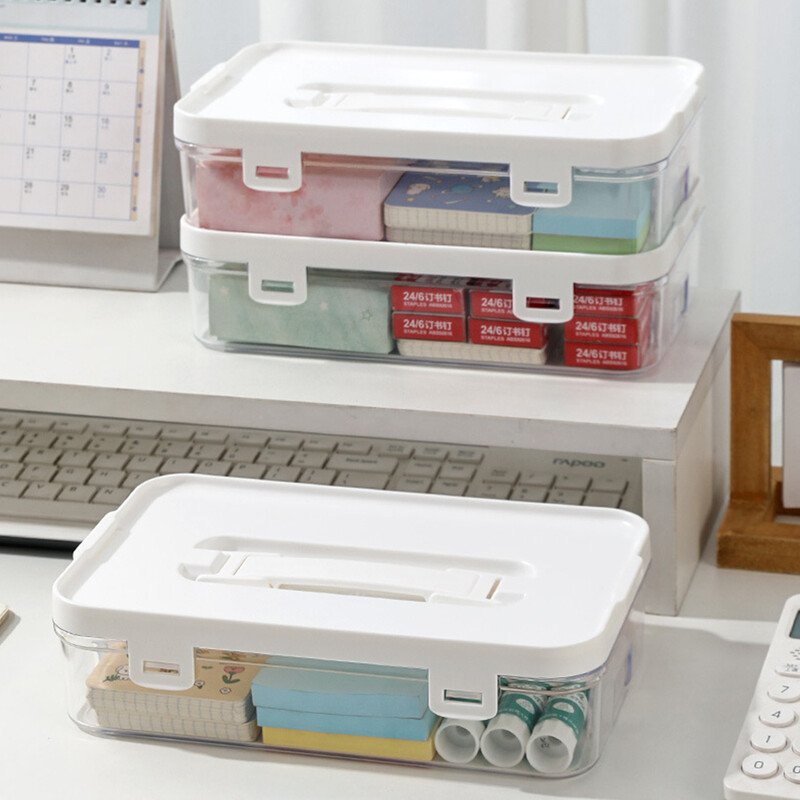 Преносим калъф за писалка за изкуство с голям капацитет Прозрачен с дръжка Държач за маркер за писалка Проста настолна кутия за съхранение на канцеларски материали