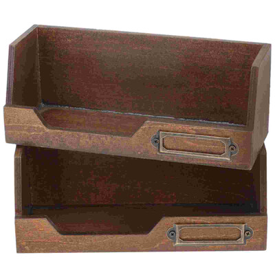 2 Pcs Wooden Box Stationery Storage Boxes Jewelry Organizer Tray Organizers Home Sundries Cases Tape Desktop