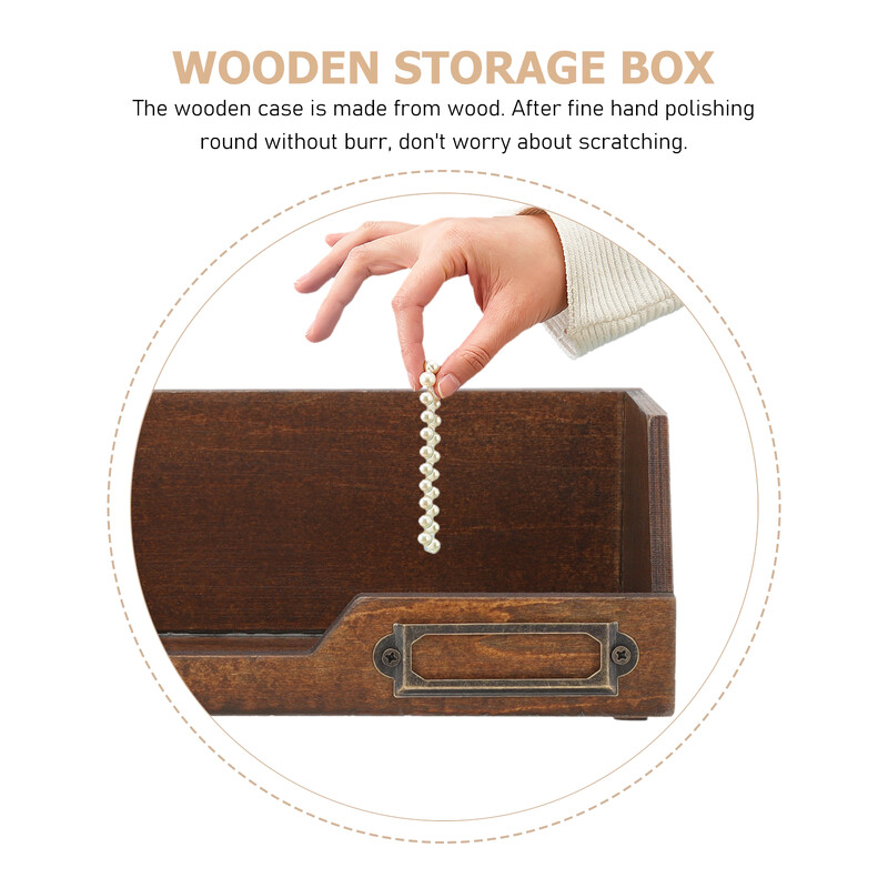 2 бр. Дървена кутия Кутии за съхранение на канцеларски материали Органайзер за бижута Тава Органайзери Домашни разни вещи Калъфи Лента Настолен плот