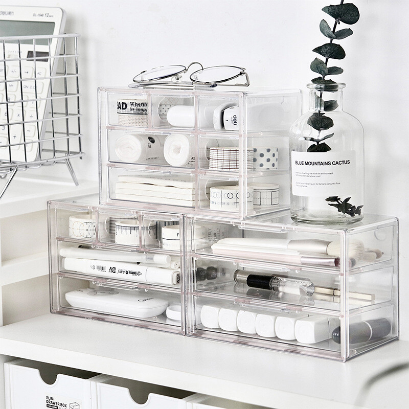 Прозрачна и минималистична кутия за съхранение Настолна кутия в стил чекмедже с множество решетки Кутия за организиране на бижута Кутия за съхранение на малки предмети 2024