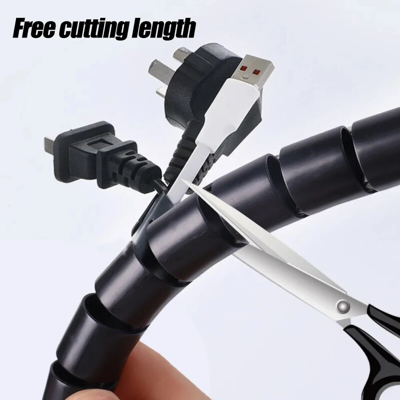 2m TV PC Cable Management Tube Sleeve Under Desk Wire Organisator Home Office Cordes Spiral Wrap Cover Защитен за домашни любимци Протектор за кабел