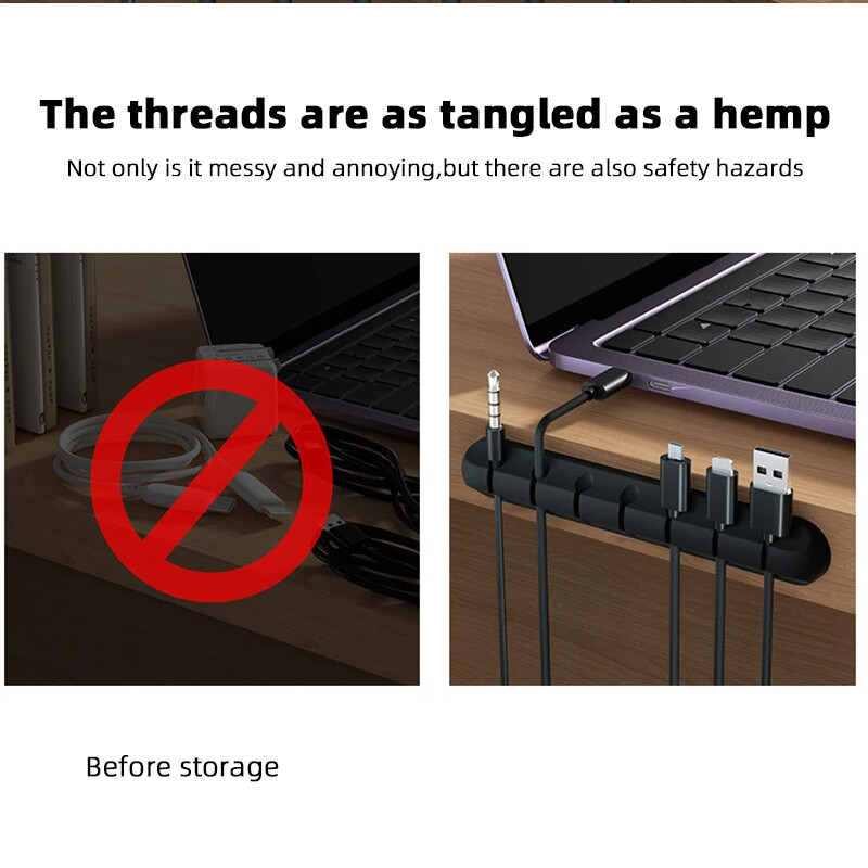 Органайзер за кабели Управление на държач за кабели Гъвкав USB кабел за навиване Подредени силиконови щипки Keeper Органайзер за кабели Държач за телефон