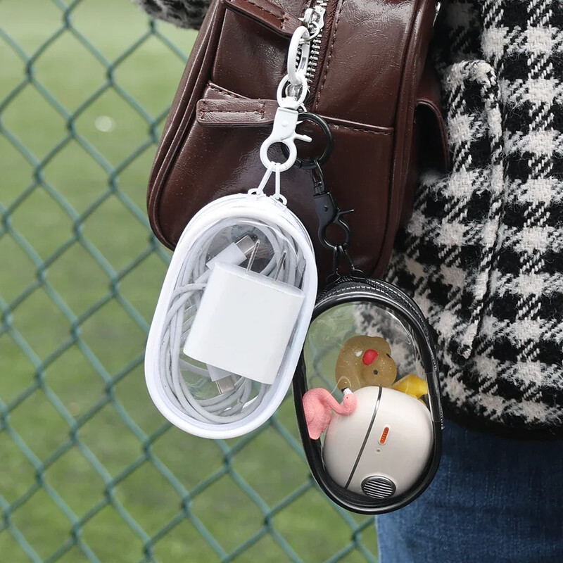 Преносима мини прозрачна чанта за съхранение с цип Многофункционална чанта за съхранение Калъф за зарядно за слушалки с ключодържател Аксесоари за пътуване