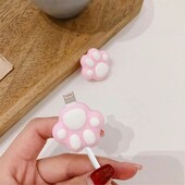 Jauka multfilma rozā kaķa ķepas kabeļa uztīšanas aizsargs tālruņa organizatoram. Kawaii darbvirsmas vads USB kabeļa lādētāja līnijas aizsargs