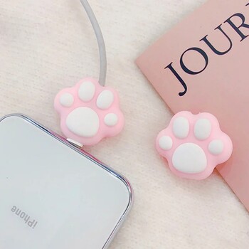 Cute Cartoon Pink Cat Paws Cable Winder Protector for Phone Organizer Cable Kawaii Desktop Wire USB Cable Charger Line Protector