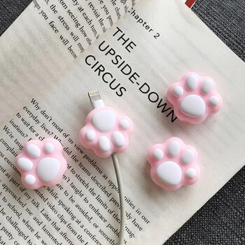 Cute Cartoon Pink Cat Paws Cable Winder Protector for Phone Organizer Cable Kawaii Desktop Wire USB Cable Charger Line Protector