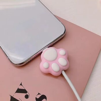 Cute Cartoon Pink Cat Paws Cable Winder Protector for Phone Organizer Cable Kawaii Desktop Wire USB Cable Charger Line Protector