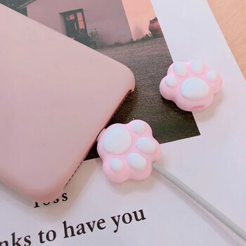 Cute Cartoon Pink Cat Paws Cable Winder Protector for Phone Organizer Cable Kawaii Desktop Wire USB Cable Charger Line Protector