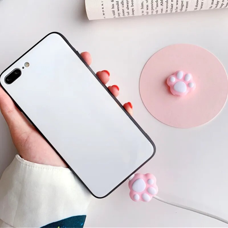 Сладък анимационен розов котешки лапи Протектор за навиване на кабел за телефон Органайзер Кабел Kawaii Настолен проводник USB кабел Зарядно устройство Протектор за линия